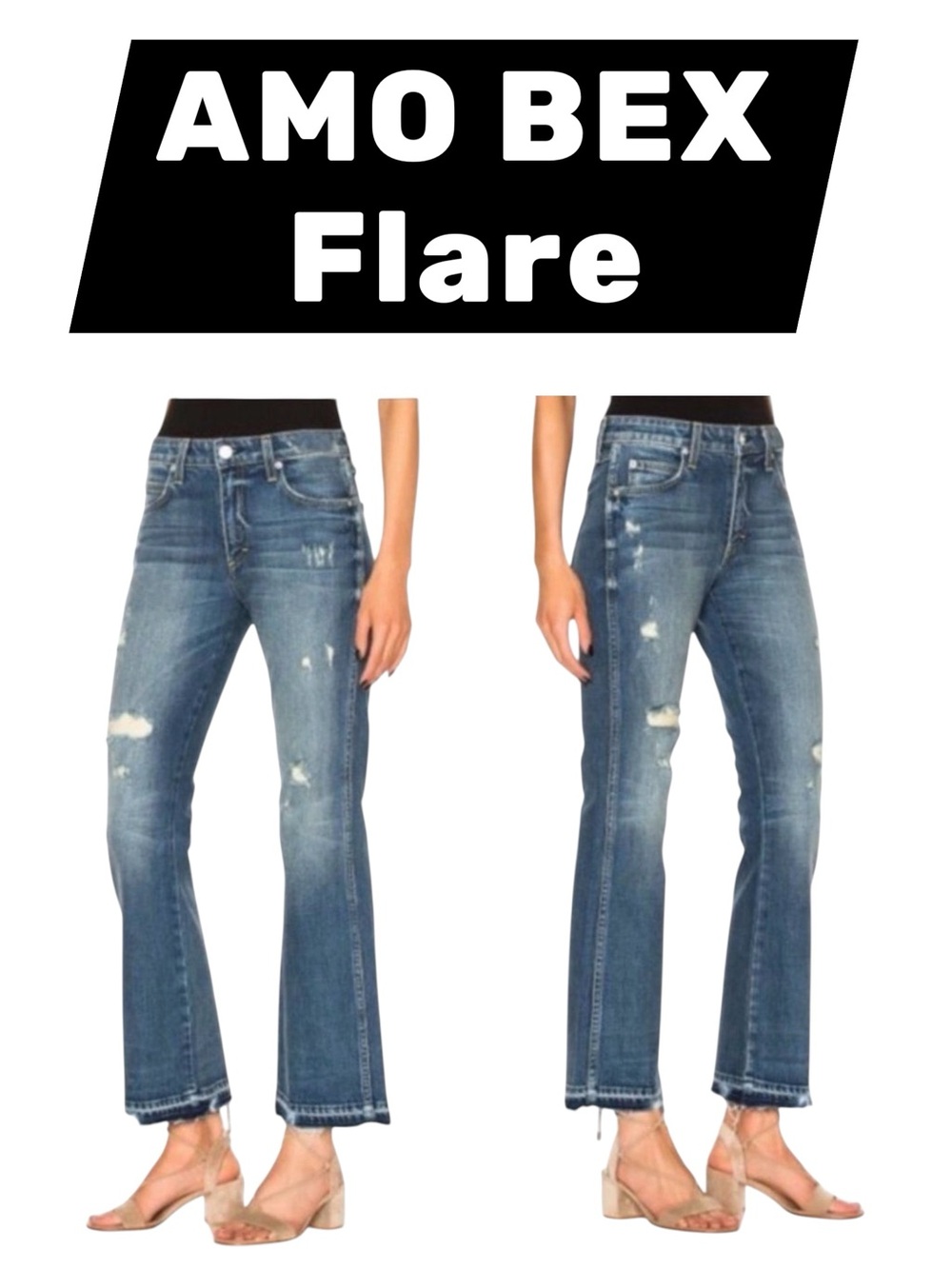Revolve AMO Bex Flare Jeans Dreamer medium wash destroy Flare Vintage Inspire 26